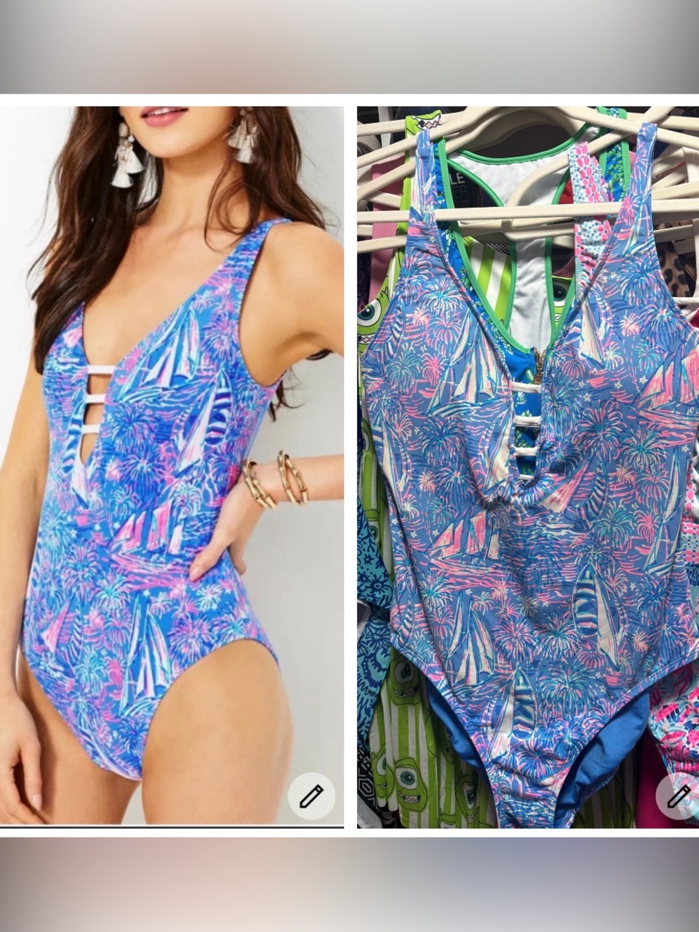Lilly Pulitzer jaspen Blue Pink Purple Sailboat One-Piece Swimsuit